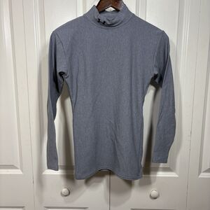 Under Armour Compression Shirt Mens S ColdGear Mock Neck Blue Gym Base Layer